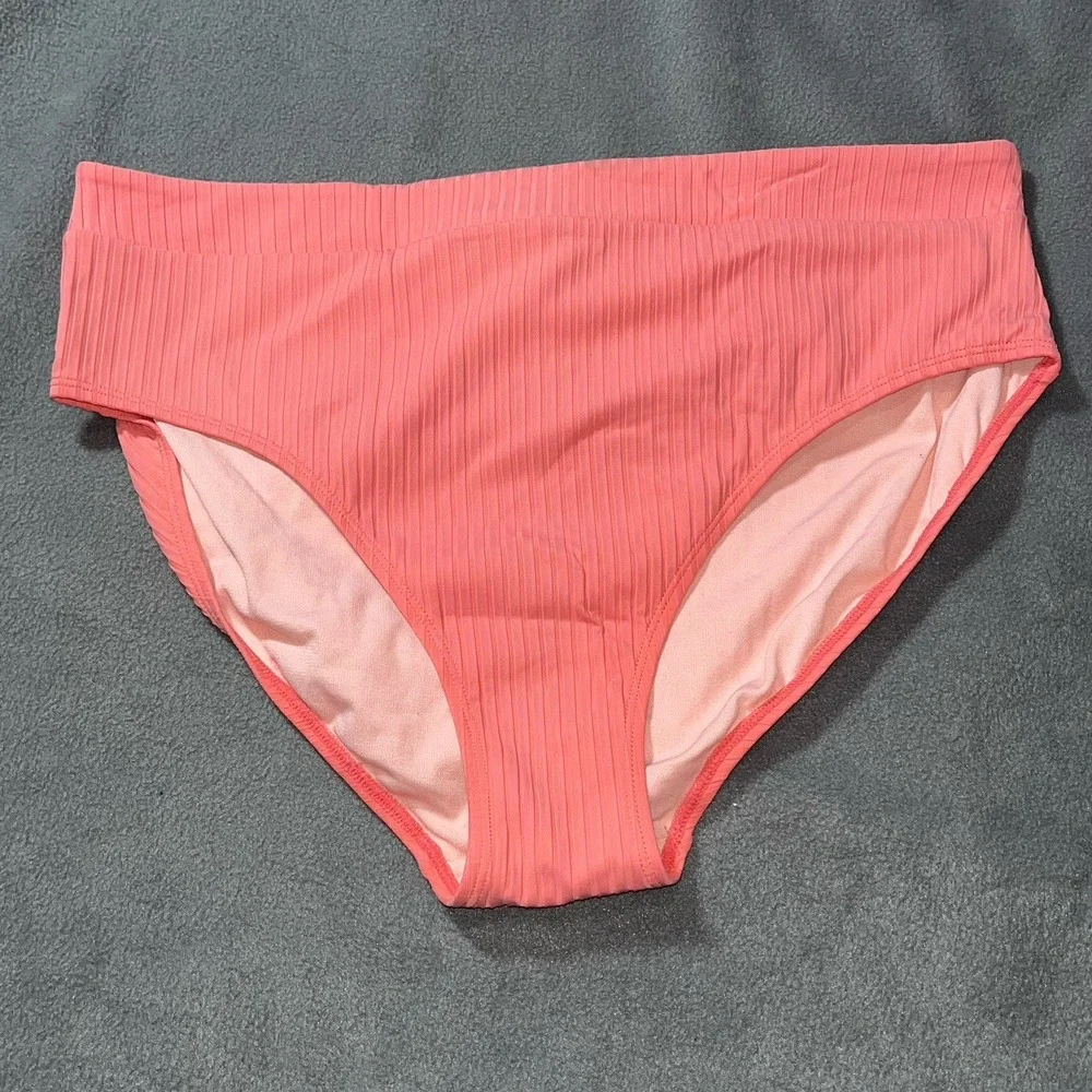 Time & Tru Ribbed‎ Swim Bikini bottom High Waist Coral Back Knot Size XL 16-18